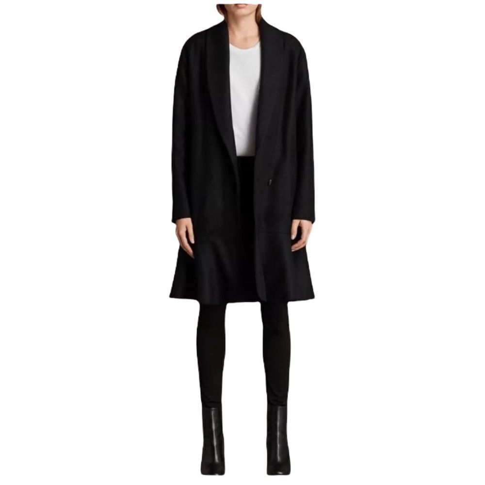 Allsaints Grace Black Italian Wool Blend Coat Size XS - Picture 1 of 14